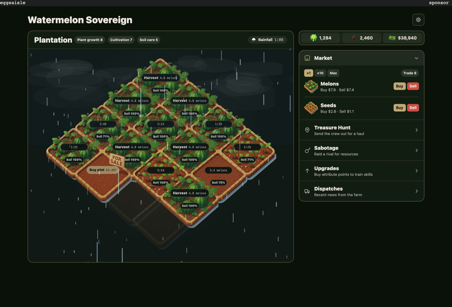 Watermelon Sovereign — a full plantation in the rain
